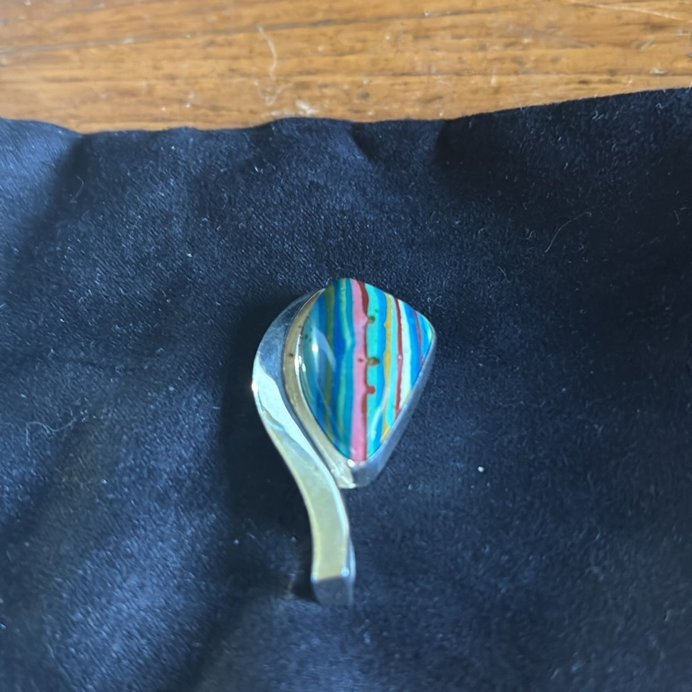 Mine Finds by Jay King sterling rainbow calsilica modern design pendant - Picture 3 of 8
